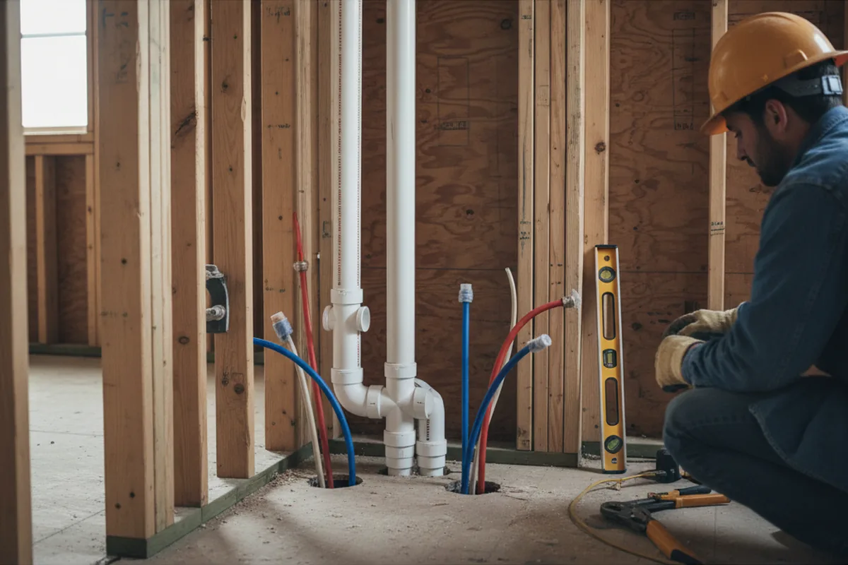 Drain and supply rough-in during Sump Pump Repair in Randolph
